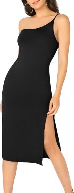 Ofenbuy Women's One Shoulder Bodycon Dress Spaghetti Strap Split Party Cocktail Dress